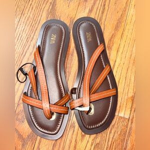 Zara Women's Tan and Brown Strappy Sandals